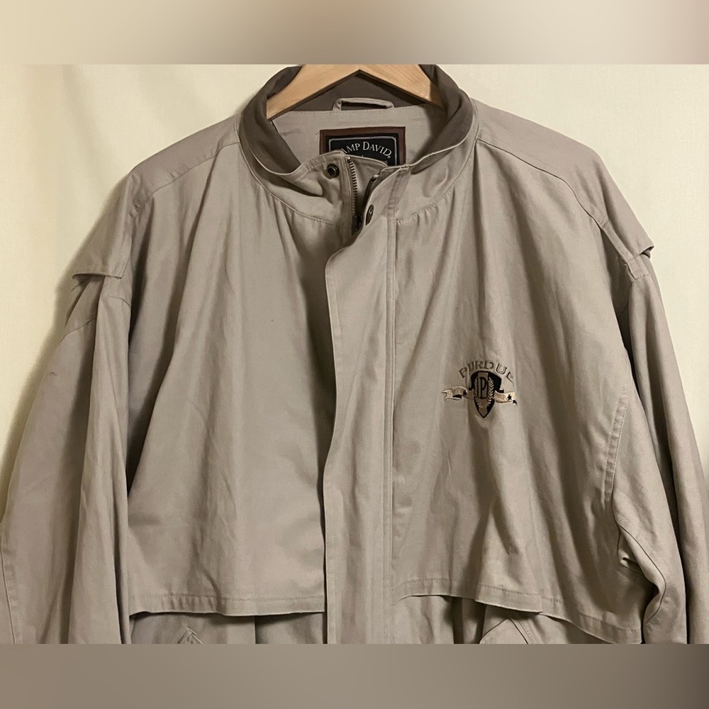 Camp David Men’s Finest Clothing Khaki Embroidered Purdue Logo Coat Jacket 2XL